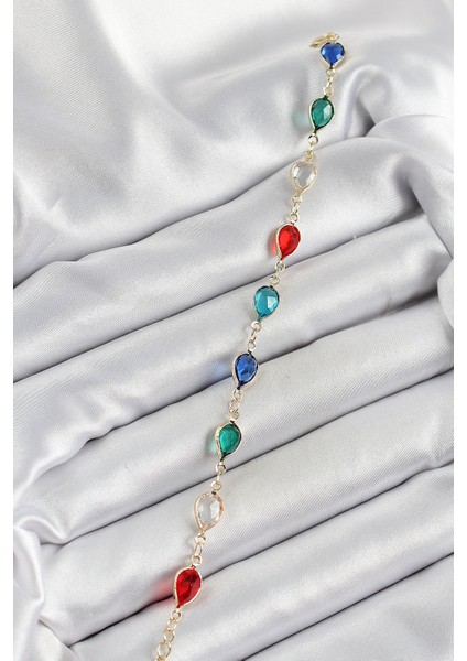 Pirinç Gold Renk Karışık Renk Damla Zirkon Taşlı Kadın Bileklik fiyatları