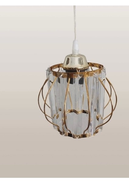 Kristal Taşlı Yuvarlak Gold Küçük Fiskiye Tekli Avize E-27 modelleri