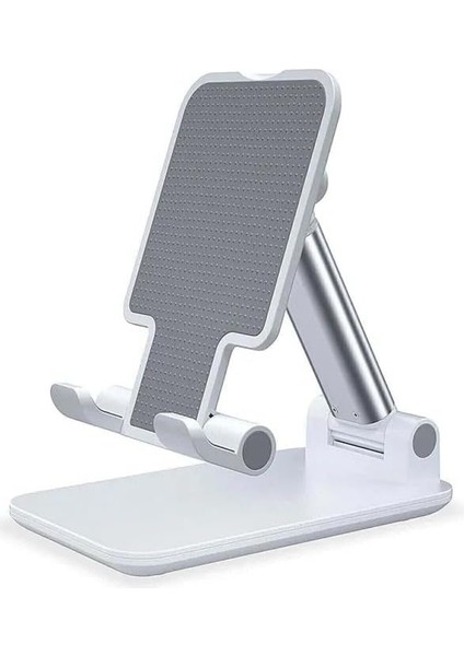 Masaüstü Telefon ve Tablet Tutucu, Iphone, Ipad, Android Tüm Cihazlarla Uyumlu Telefon Tutucu, Ergonomik Yapı Katlanır Telefon Tutucu, Beyaz Renk