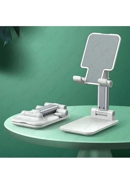 Masaüstü Telefon ve Tablet Tutucu, Iphone, Ipad, Android Tüm Cihazlarla Uyumlu Telefon Tutucu, Ergonomik Yapı Katlanır Telefon Tutucu, Beyaz Renk
