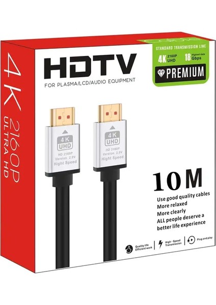 HDMI Kablo 4K Hdtv 2160P 18GBPS Premium Altın Kaplama Uç Yüksek Hızlı Aktarım Plasma LCD Pc Ses Ekipmanları (10 Metre)