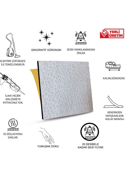 Beyaz Boyanabilir Embos Keçe Ses ve Isı Yalıtım Paneli 40X40 cm 30 Adet-5m²
