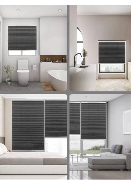 Siyah Plise Katlanır Cam Balkon Perdesi - Ofis Perdesi - Ev Perdesi - Salon Perdesi - Plise Perde