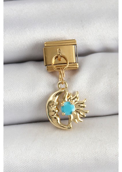 316L Çelik Sallantılı Ay ve Güneş Model Gold Renk Nomination Charm