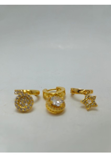 Zirkon Taşlı Gold Renk Çelik 3'lü Küpe fiyatları