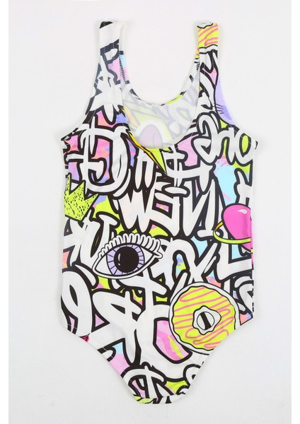 Şık Kız Çocuk Mayo Minnie Mouse Grafiti Desenli Rahat Hızlı Kuruyan Mayo Deniz Havuz Plaj Mayosu fırsatları