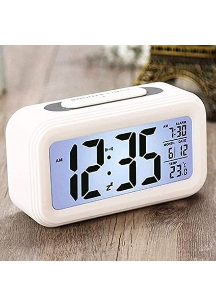 LCD Dijital Alarmlı, Gece Görüşlü Masa Saati, Termometreli Çalar Saat