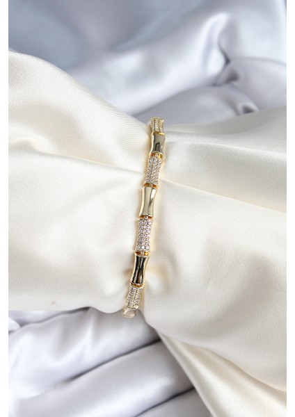 Pirinç Kemik Model Zirkon Taşlı Gold Renk Kadın Bileklik