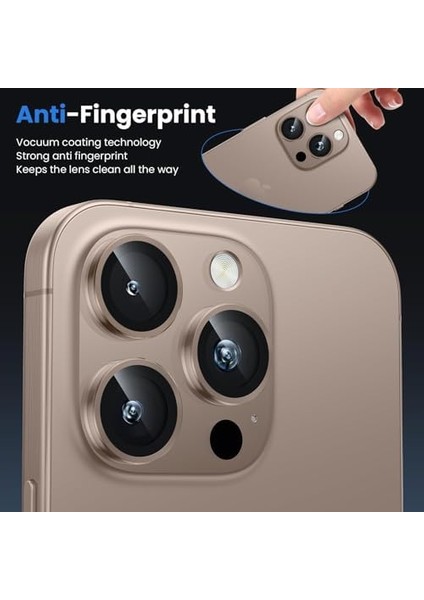 Apple iPhone 16 Pro ve Apple iPhone 16 Pro Max Kamera Camı Lens Koruyucu Halka Set - Çöl Titanyum