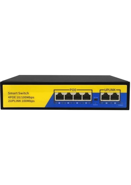 Plus PX-1006B 4 Port 10/100M Poe Switch, Ip Kamera Poe Switch Anahtarı-(4 + 2) 100M Iletim Mesafesi, 4*10/100MBPS Poe Bağlantı Noktası, 2*10/100MBPS Uplink Portu