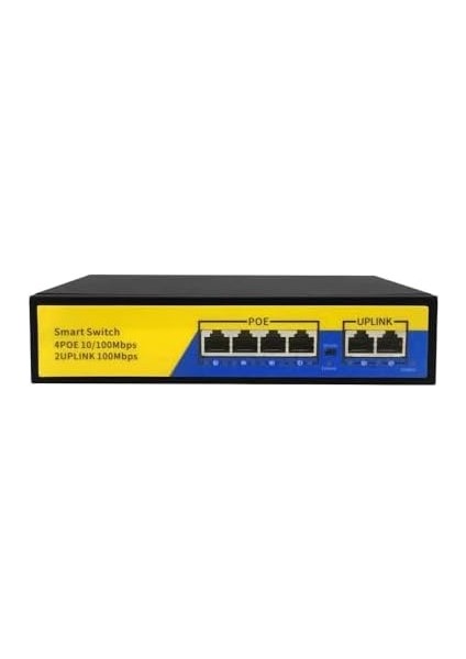 Plus PX-1006B 4 Port 10/100M Poe Switch, Ip Kamera Poe Switch Anahtarı-(4 + 2) 100M Iletim Mesafesi, 4*10/100MBPS Poe Bağlantı Noktası, 2*10/100MBPS Uplink Portu
