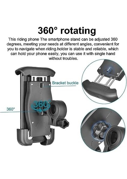 HT-T45 Motosiklet Telefon Tutucu Bisiklet Telefon Tutucu Motor ve Bisiklet Gidonu Için 360 Dönebilen Telefon Tutucu 4.5" - 6.5" modelleri