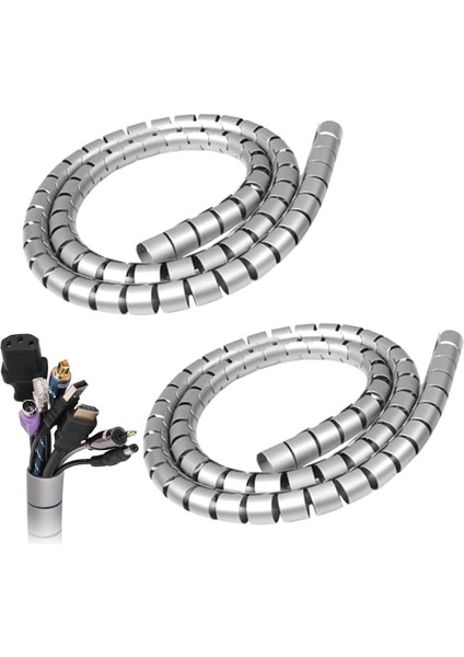 Spiral Kablo Kanalı Kablo Fiş Düzenleyici Toplayıcı Tutucu Gri, 1 mt x 20 mm (2 Adet)