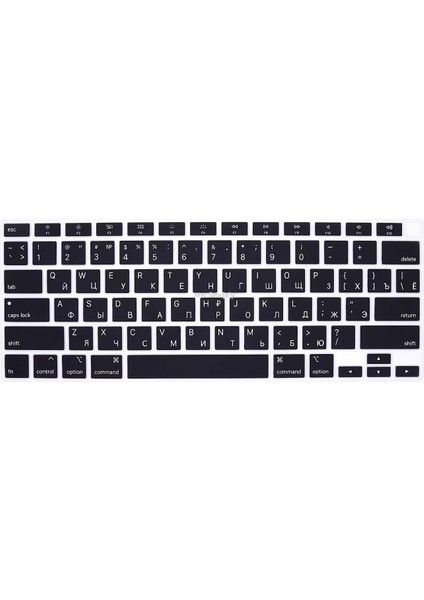 Rusça Klavye Koruyucu Macbook Air M1 13 Inç 2020 (Touchıd'li Air) A2337 A2179 Us Enter ile Uyumlu Siyah