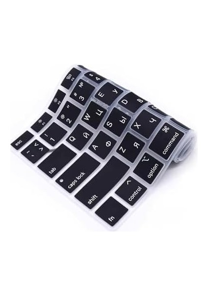 Rusça Klavye Koruyucu Macbook Air M1 13 Inç 2020 (Touchıd'li Air) A2337 A2179 Us Enter ile Uyumlu Siyah