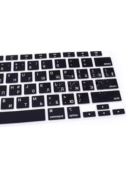 Rusça Klavye Koruyucu Macbook Air M1 13 Inç 2020 (Touchıd'li Air) A2337 A2179 Us Enter ile Uyumlu Siyah