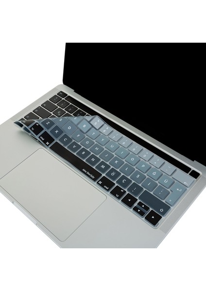 Macbook Pro Klavye Koruyucu (Türkçe Q) 13INÇ A1706 A1989 A2159-15INÇ A1707 A1990 ile Uyumlu Ombre Siyah Gri