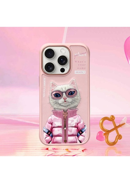 iPhone 15 Pro Max Uyumlu 3D Gözlük Fermuar Beauty Kedi Nakış İşlemeli Kabartmalı Cool Cute Kılıf