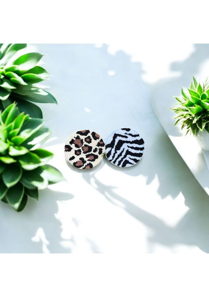El Yapımı 2 Li Zebra Leopar Punch Bardak Altlığı