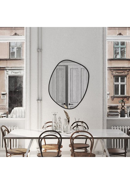Organik Formlu Duvar Aynası – Modern Mdf Siyah Çerçeveli, Rustik & Boho Stil Uyumlu (AYP186)