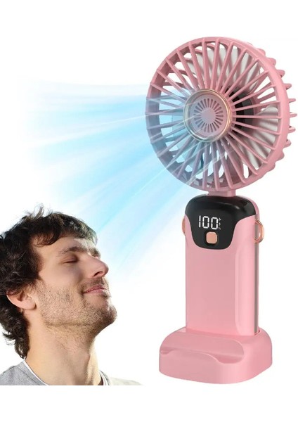 USB Şarjlı Taşınabilir Katlanabilir El Fanı Pembe Renk