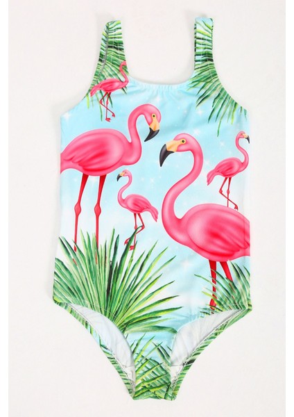 Şık Kız Çocuk Mayo Desenli Rahat Hızlı Kuruyan Mayo Deniz Havuz Plaj Mayosu