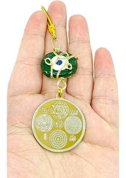 Altın Renkli Çelik Çift Taraflı Celcelutiye Araba Dikiz Ayna Süsü/ Yeşil Dana Gözlü Araba Hediyesi