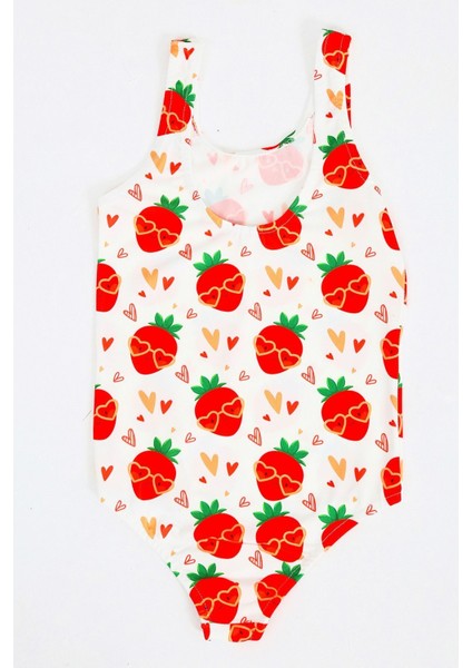 Kız Çocuk Mayo Kalpli Çilek Desenli Hızlı Kuruyan Rahat Plaj Mayosu fiyatları