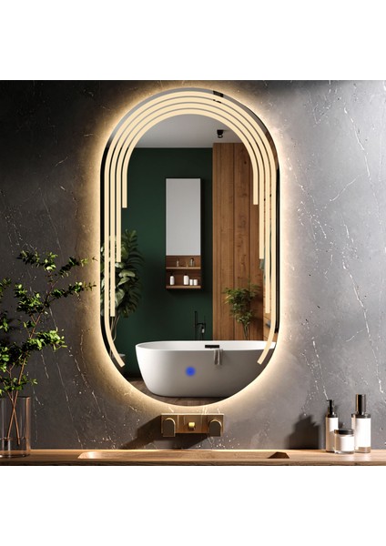 Eloura Günışığı Led'li Lazer Kumlamalı Lavabo & Banyo Aynası (Dokunmatik Sensörlü)