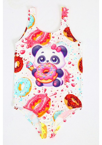 Kız Çocuk Mayo Sevimli Panda Donut Desenli Rahat Hızlı Kuruyan Mayo Deniz Havuz Plaj Mayosu modelleri