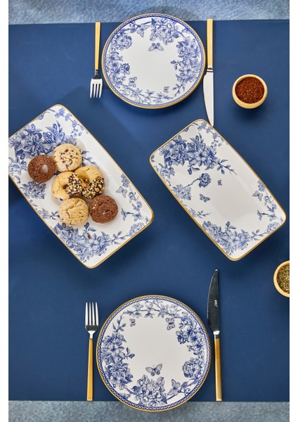 10 Parça Spring Beyaz Gold Pasta Servis Sunum Çeyiz Seti Kahvaltı Seti