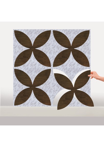 Kendinden Yapışkanlı Pvc Yer Duvar Döşeme Parke Teak-Mermer 40X40 cm 0,64 M²/4 Adet