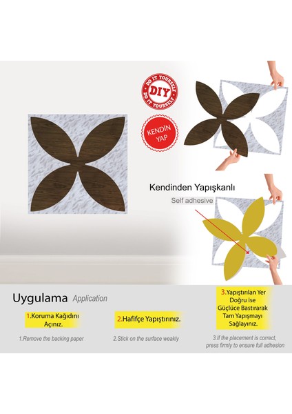 Kendinden Yapışkanlı Pvc Yer Duvar Döşeme Parke Teak-Mermer 40X40 cm 0,64 M²/4 Adet