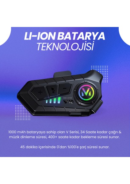 V10 | Bluetooth Kask Intercom | Uzun Süreli Batarya | Su Geçirmez | Çift Hoparlör