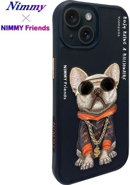 iPhone 15 Pro Uyumlu 3D Gözlük Zincir Köpek Detaylı Nakış İşlemeli Kabartmalı Cool Glasses Kılıf