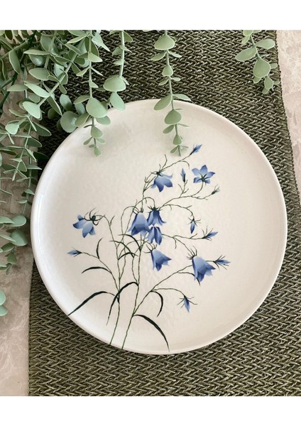 Mavi Çiğdem 26 cm Büyük Yuvarlak Servis&sunum Tabağı