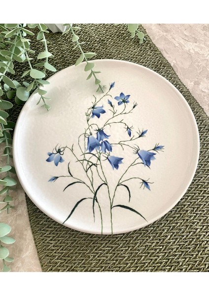 Mavi Çiğdem 26 cm Büyük Yuvarlak Servis&sunum Tabağı