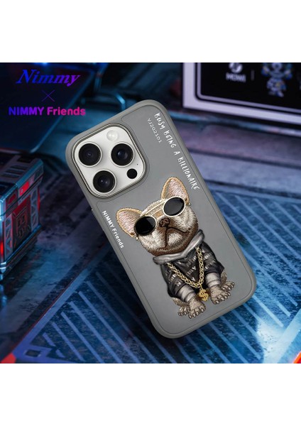 iPhone 16 Pro Uyumlu 3D Gözlük Dolar Zincir Köpek Nakış İşlemeli Kabartmalı Cool Glasses Kılıf