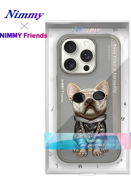iPhone 16 Pro Uyumlu 3D Gözlük Dolar Zincir Köpek Nakış İşlemeli Kabartmalı Cool Glasses Kılıf