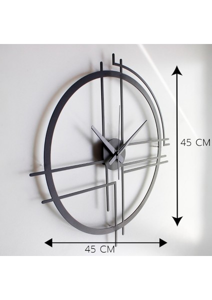 45 cm Siyah Çelik Duvar Saati – Sessiz Quartz Mekanizma, Paslanmaz ve Dayanıklı Tasarım