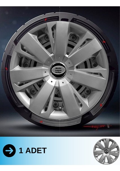 Mitsubishi 15 Inç Jant Kapağı Amblemli Gri (1 Adet) 114 M1ADT-8