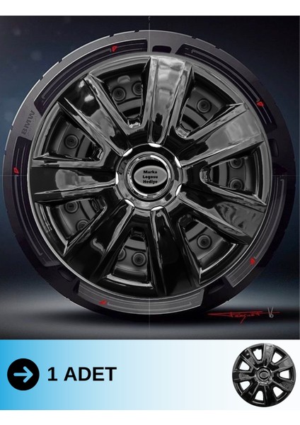 Renault Flash 14 Inç Jant Kapağı Amblemli Piano Black (1 Adet) 205 M1ADT-8