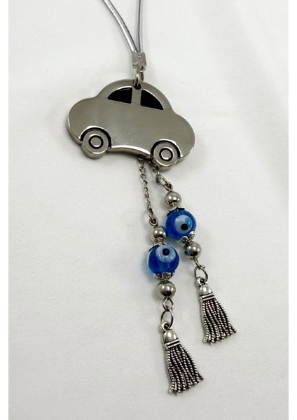 El Yapımı Cam Nazar Boncuk Püsküllü Çelik Araba Figürlü Araç Dikiz Ayna Süsü modelleri