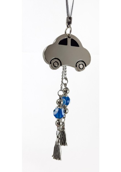 El Yapımı Cam Nazar Boncuk Püsküllü Çelik Araba Figürlü Araç Dikiz Ayna Süsü fırsatları