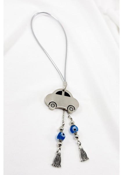 El Yapımı Cam Nazar Boncuk Püsküllü Çelik Araba Figürlü Araç Dikiz Ayna Süsü indirimleri