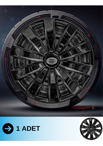 Honda Civic 16 Inç Jant Kapağı Amblemli Piano Black (1 Adet) 213 M1ADT-8
