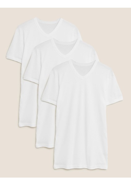 Saf Pamuklu 3'lü Kısa Kollu Atlet Seti fırsatları