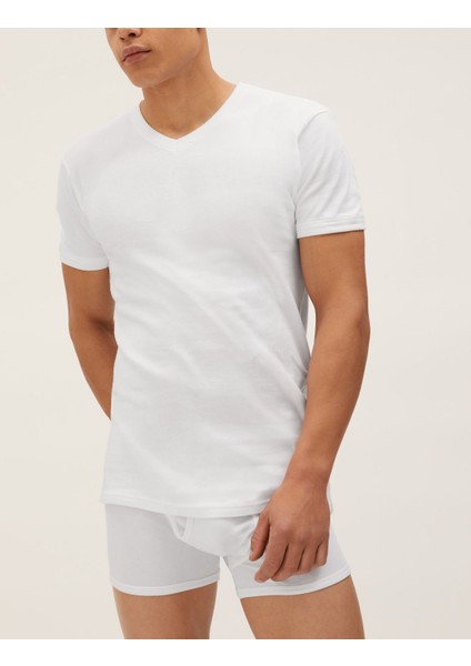 Saf Pamuklu 3'lü Kısa Kollu Atlet Seti