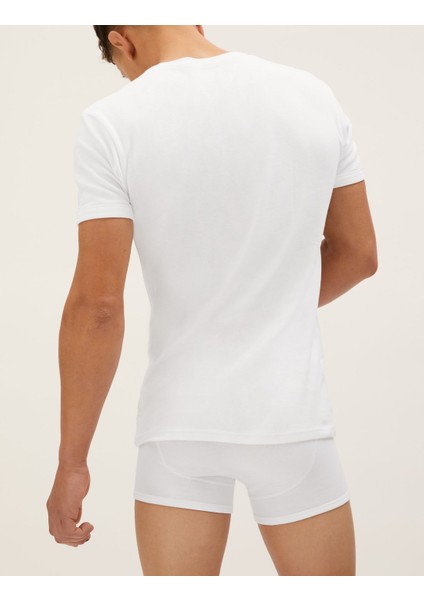 Saf Pamuklu 3'lü Kısa Kollu Atlet Seti