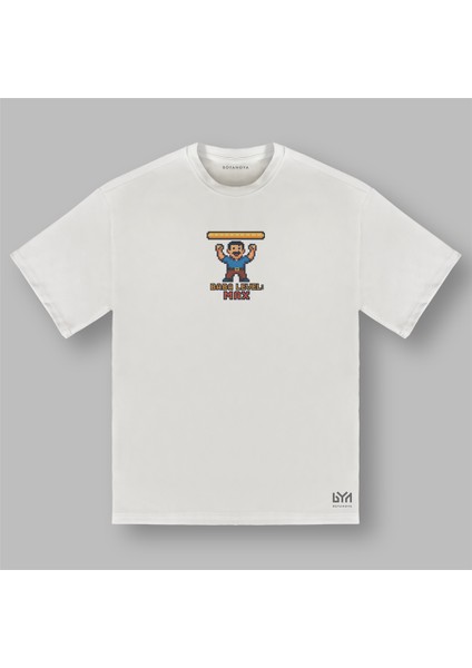 Baba Level: Max 8-Bit Oyun Temalı Ekru Oversize Tişört